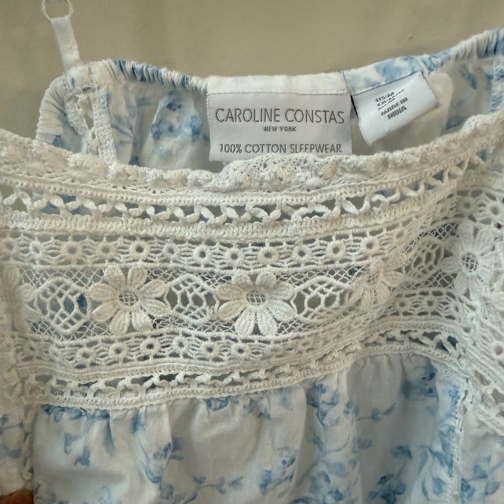 Caroline Constas Blue Floral Cotton Sleepwear Set Size Medium - Picture 4 of 9